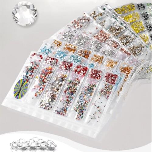 1 Pack Flatback Glass Nails Rhinestones Mixed Sizes SS4 SS6 SS8 SS10 Nail Art Decoration Stones Shiny Gems Manicure Accessories