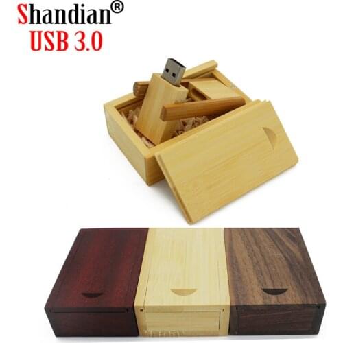 SHANDIAN free Custom logo Wooden usb+BOX usb flash drive nutural wood Memory stick pendrive 8GB 16GB 32GB 64GB wedding gift
