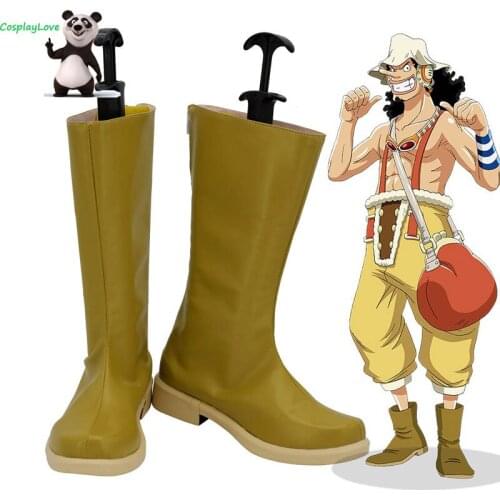 One Piece Usopp Green Shoes Cosplay Long Boots Leather Custom Made For Party Christmas Halloween