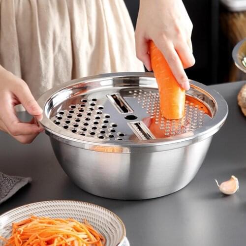 Thickened 3 in 1 Multifunctional Kitchen Vegetables Fruits Shaving Basin Tool Stainless Steel Peeler Drain Basin Set Supplies