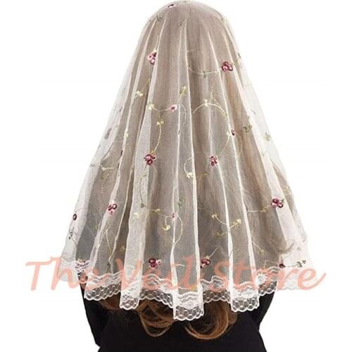 Veils for Church Mantilla Catholic Black White Embroided Colorful Lace HeadCovering Scarves Velo Negra Mantilla Voile Mantille