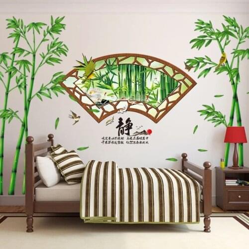 Green Bamboo Forest Wall Stickers DIY Aesthetic Room Decor Mural Decals for Living Room Bedroom Office Home Decoration