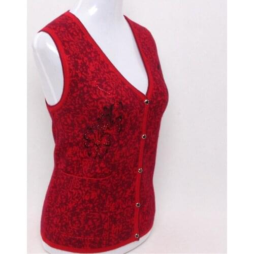 100%goat cashmere jacquard knit women fashion sleeveless cardigan sweater cyan blue 2color S/4XL