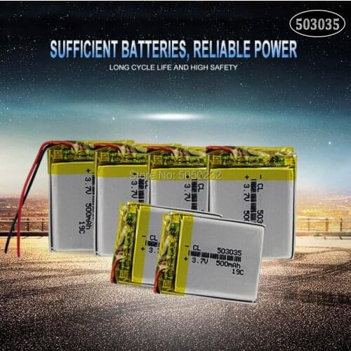 10pc 500mAh 3.7V 503035 lithium polymer rechargeable battery for GPS MP3 MP4 DVD bluetooth headphone speaker Navigation phone