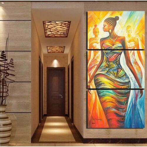 3 Piece Canvas Painting Abstract African Women Picture Modular Canvas Prints For For Living Room Decor