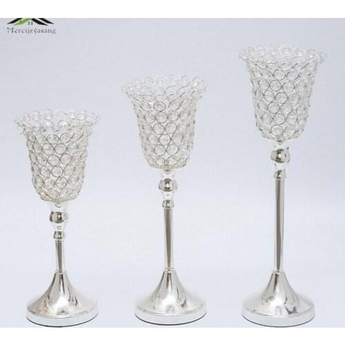 3Pcs/lot metal silver/Gold candle holders with crystals stand pillar for wedding romantic decoration candelabra Morning glory