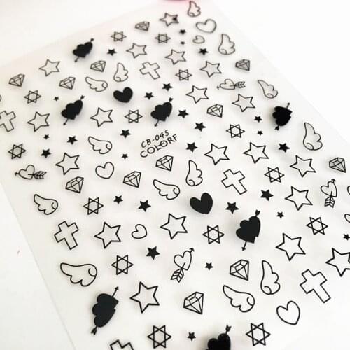 Newest CB sereis CB-045 Pentagram heart cross wing diamond 3d nail art sticker nail decal stamping export japan