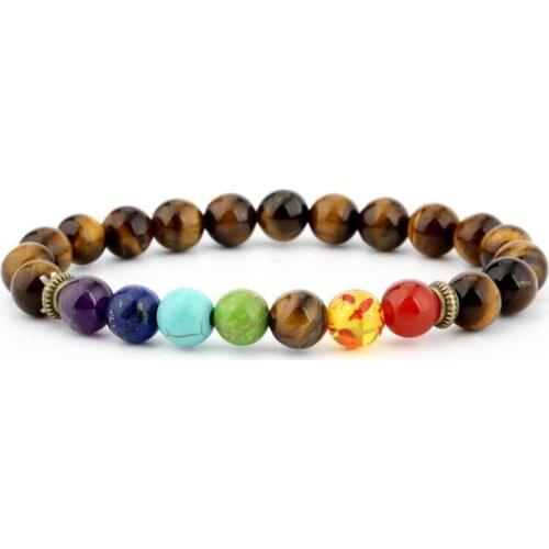 8mm fr2 mulitcolor rainbow elastic turquoise agate lapis lazuli Onyx Bracelet black volcanic lava stone Reiki Buddha Yoga