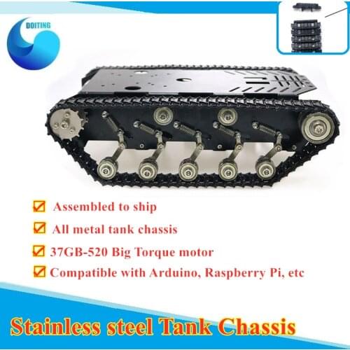 Shock Absorber Stainless Steel Tank Truck Intelligent Robot Chassis Metal Pedrail with Dual DC 12V Motor for Arduino Rasberry Pi