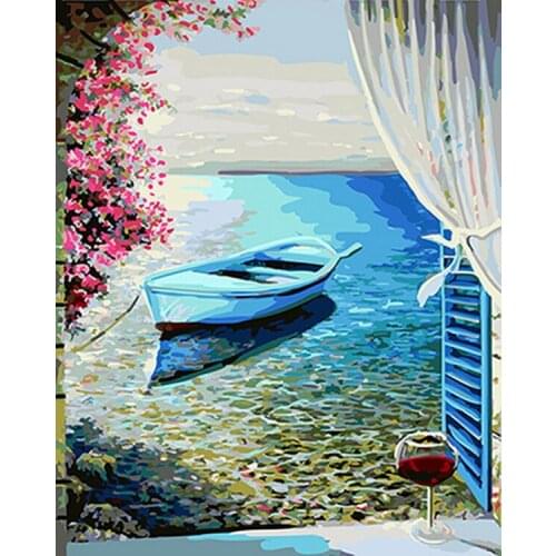 Frameless picture oil painting by numbers wall decor diy painting on canvas for home decor 4050 outside the window