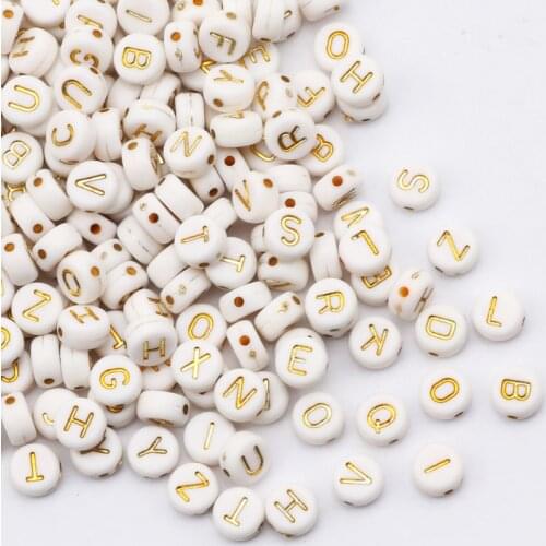 Gold White 26 Letter Acrylic Beads Round Flat Bracelet Spacer Alphabet Beads For Jewelry Making Diy Necklace Accessories 7mm