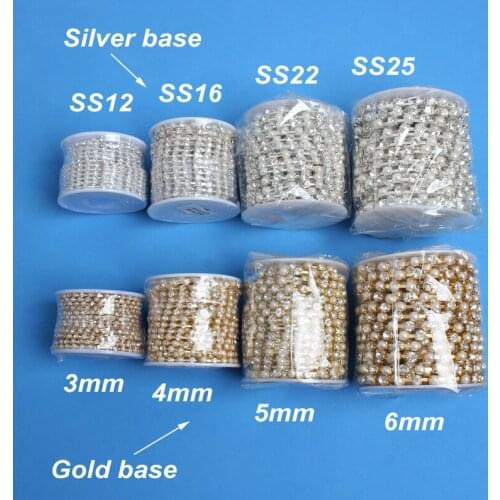 SS12/SS16/SS22/SS28/SS38 Pearl & Crystal Rhinestone chains Silver/Gold base cup chains for garment bags free shipping