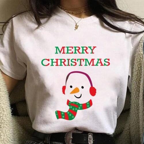 Merry Christmas Letters Snowman Graphic Print T-shirt Women Harajuku Aesthetic Tshirt Korea Fashion Tops Female Short Sleeve Tee