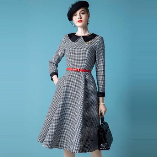 High End Dress Womens Autumn Winter 2020 New Retro Celebrity Doll Collar Temperament Swing Skirt