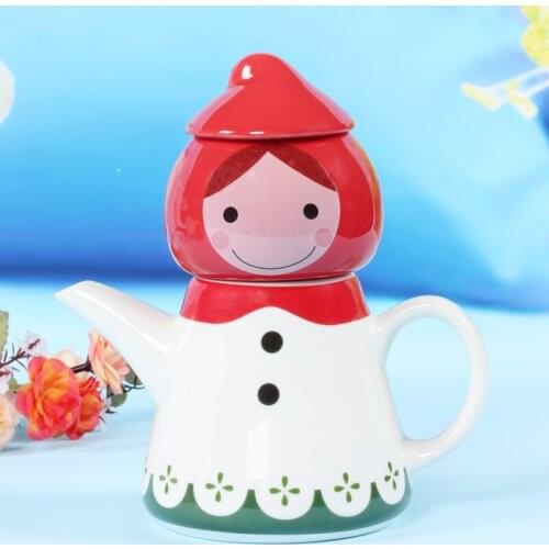 Japan Style Little Girl Shape Ceramic Teapot Pretty cartoon milk pot with cup