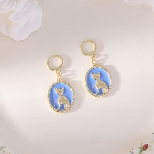 Korean Trend Cat Oil Drop Earrings For Women Creative New Animal Gold Ear Clip Earrings Elegant Girl Party Jewelry Accessories