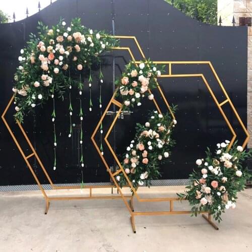Wrought Iron Hexagonal Arch Frame Wedding Stage Background Flower Decoration Home Party Screen Decor