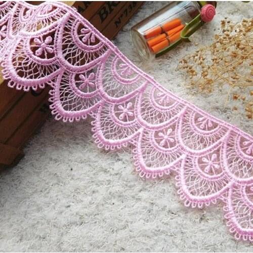 3 Meters Lovely Pink Fabric Lace Embroidery Net Lace Trim For Sewing Decoration DIY Dress Craft Materials Clothing Accessories