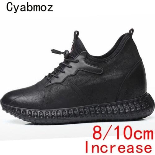 Cyabmoz Men Height increasing Shoes Mens Genuine Leather 8/10 cm Party Hidden Elevator Fashion shoes New Man Black Casual Shoes