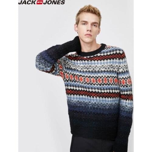 JackJones Mens Contrasting Pattern Round Neckline Woolen Sweater Menswear|219425518