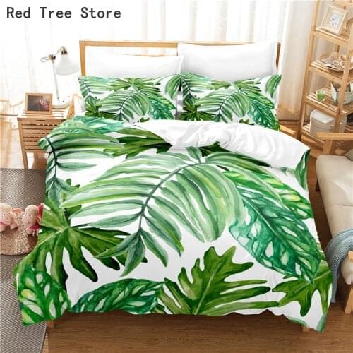 Natural Plants Comforter Cover Tropical Botanical Leaves Printed Duvet Bedding Set Quilt Microfiber Kids Adult Room Decoration