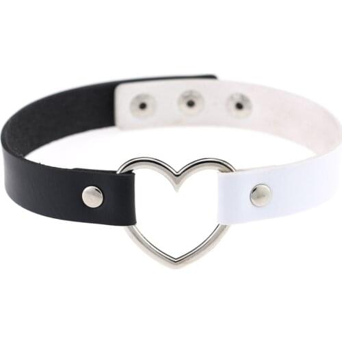 Double Color Metal Heart Choker Necklace PU Leather Adjustable Gothic Punk Women Fashion Collar Cosplay Accessories