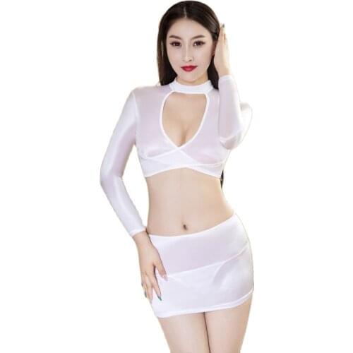 Sexy Two Piece Set OL Transparent Clubwear Hollow Out Crop Tops Halter Bustier Top Cropped Mini Pencil Skirt Faldas Jupe Skirts