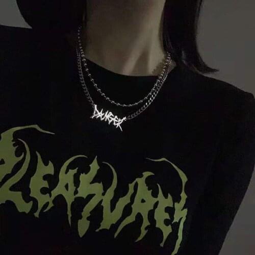 Share dark fashion trend thorn letter necklace men and Women Ins cool retro personality hip-hop Clavicle Chain