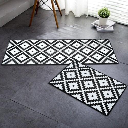 RAYUAN Flannel Black and White Geometric Kitchen Floor Mats Door Mat Long Carpets Anti-slip Doormat Rug Home Decor