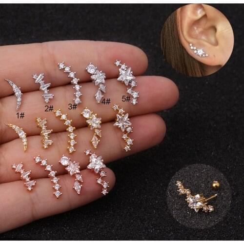 1Pc CZ Ear Piercing Earrings Studs Elegant Women Tragus Helix Cartilage Piercing Jewelry