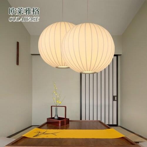 Nordic Silk Chandelier Living Room Chinese Zen Tea Room Lamps Bar Table Lamp Simple Ball Lamp Dining Room Chandelier