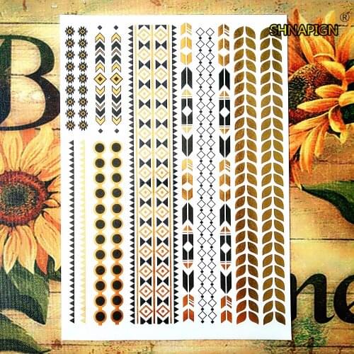 SHNAPIGN 24 style Temporary Tattoo Body Art,golden Geometric chain Designs,Flash Tattoo Sticker Keep 3-5 days Waterproof 21*15cm