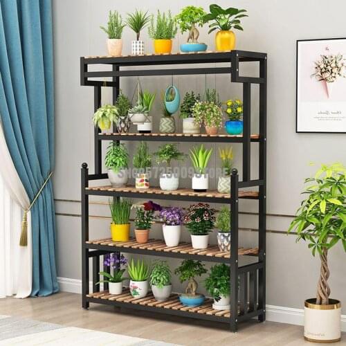 Flower rack shelf multi-layer solid wood fleshy simple indoor wrought iron balcony flower pot rack home modern simple indoor