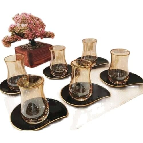 Turkish Tea Cup Black Gold Dish 12 Piece Tea Cup Tea Saucer Tea Set Turkish Russian British Arab Tea barhdakları