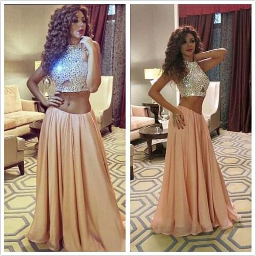 High Quality Prom Dress Two Pieces Beading Sweetheart charming Special Occasion Dresses High Neck Chiffon Crystal Sequins