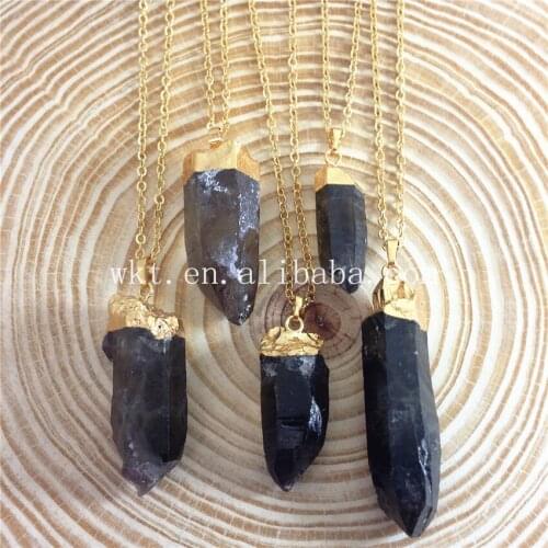 WT-N642 raw smoky stone necklace free form shape gold dipped smoky stone necklace for party wedding necklace