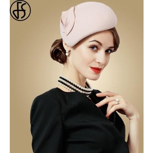 FS White Wool Fascinator Hat For Women Felt Pink Pillbox Hats Black Ladies Vintage Fashion Wedding Derby Fedora Chapeau Femme
