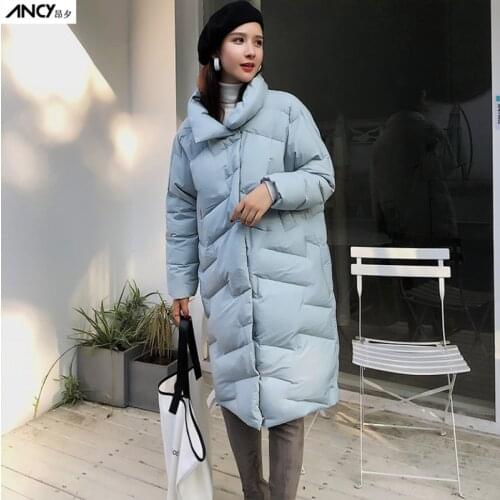 Women newest stand collar long duck down jacket female fashion warm coat casual over knee popular clothes winter jacket for lady