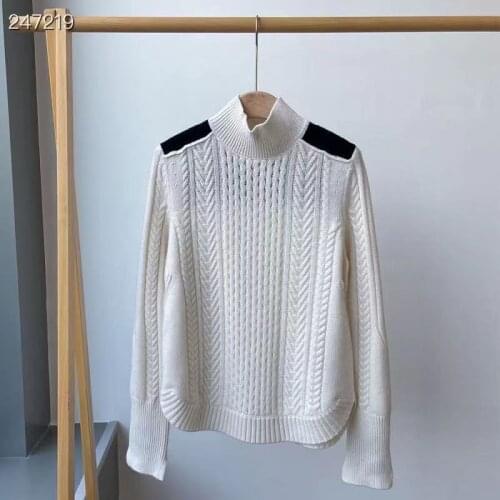 2021 Winter Runway Vintage Cashmere Pullover Women Sweater O-neck Contrast Color Patchwork Long Sleeve Knitted Jumper