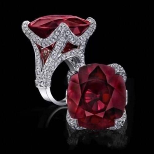 2019 Big Red Stone Rings for Women Wedding Gift Cocktail Rings Princess Luxury Jewelry Bague Femme Girl Fashion Anillos Mujer