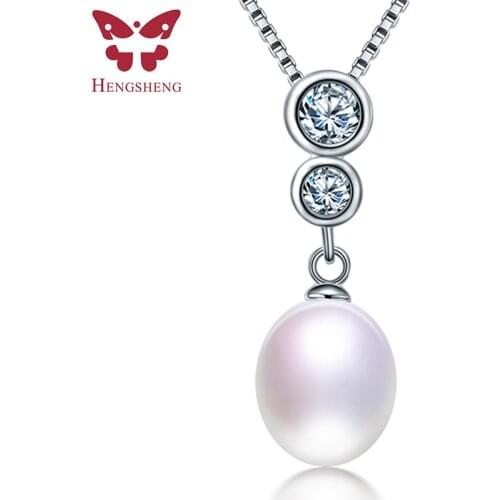 HENGSHENG High Quality 925 Sterling Silver Round Zircon Pendant Necklace Genuine Natural Freshwater Pearl Necklace Ladys Gift