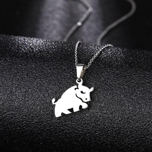 Yungqi Stainless Steel Bison Buffalo Cow Bull Pendant Necklace For Women Charm Choker Animal Themed Statemenet Necklaces Jewelry