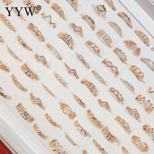 100pcs womens charm rings bohemia geometric finger ring mixed style rings golden-color wedding party girls fashion jewelry