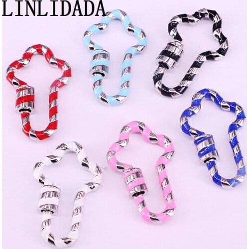 5Pcs, 22*35mm, Colorful Spiral Stripe Enamel Cross Shaped Clasp/Lock, White Black Red Pink Blue Clasp, For Jewely Making