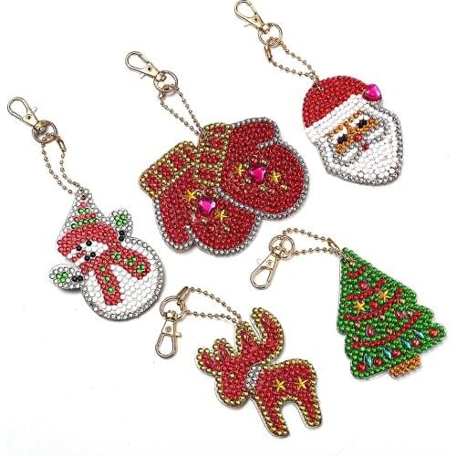 5 Pcs 5D Christmas Diamond Painting Keychain Diamond Embroidery Keyring Bag Decorations Cartoon Gifts new