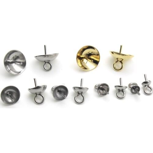 50Pcs/lot Stainless Steel Eye Pins Pearl Pendant Hooks Clasps Connector Bail Cap Beads Charm For DIY Jewelry Making Accessories