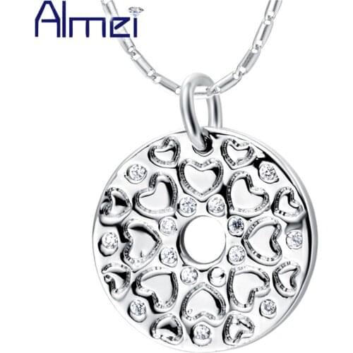 Almei 15%Off Heart Silver Color Crystal Necklace Round Pendants Jewelry Pendant For Female Suspension Womens Jewelry N875