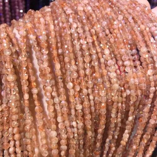 Natural Stone Sun Stones Beaded 4mm Faceted oblate Loose Isolation Beads for Jewelry Making DIY Necklace Bracelet Accessories