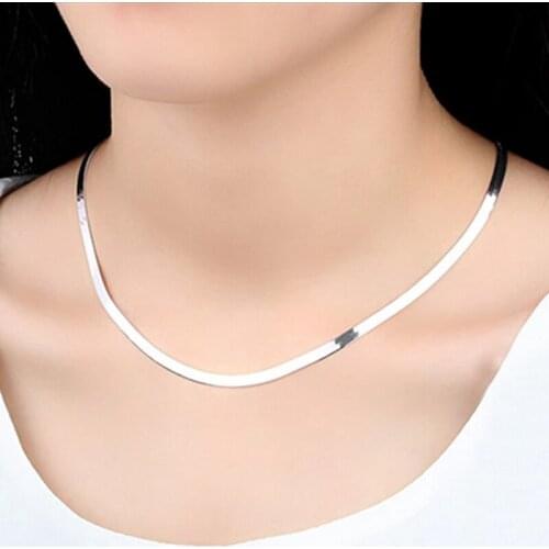 Utimtree 16/18inch Unisex Flat snake Link Chain Lobster Clasp necklaces for women men 925 sterling silver Necklace Jewelry