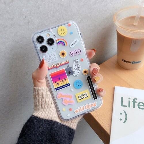 Cute Label Phone Case For iphone 7 8 plus X XR XS Max 11 Pro Max 12 mini Transparent Back Cover Funny Cartoon Letter Soft Cases